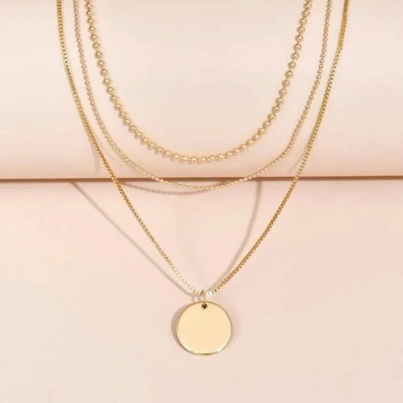 Gold Layered Disc Necklace - Picture 4 of 5